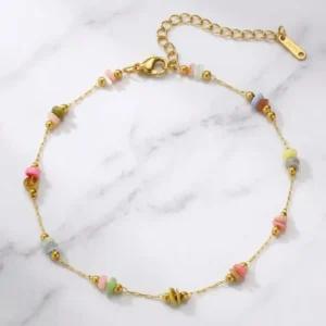 Pulseras de cuentas en colores pastel con fina cadena de acero inoxidable y baño de oro 18k