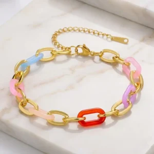 Pulsera para mujer con eslabones dorados y en tonos suaves