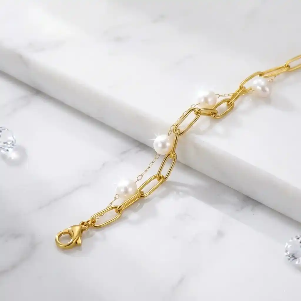 Impecable pulsera con perlas B02377G 4 Pulsera mujer en acero inoxidable y perlas