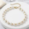 Pulseras de perla blanca para mujeres con cadena en acero inoxidable y baño de oro 18k