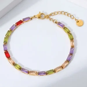 Pulsera mujeres de cadena dorada y adornada con piedras rectangulares multicolores