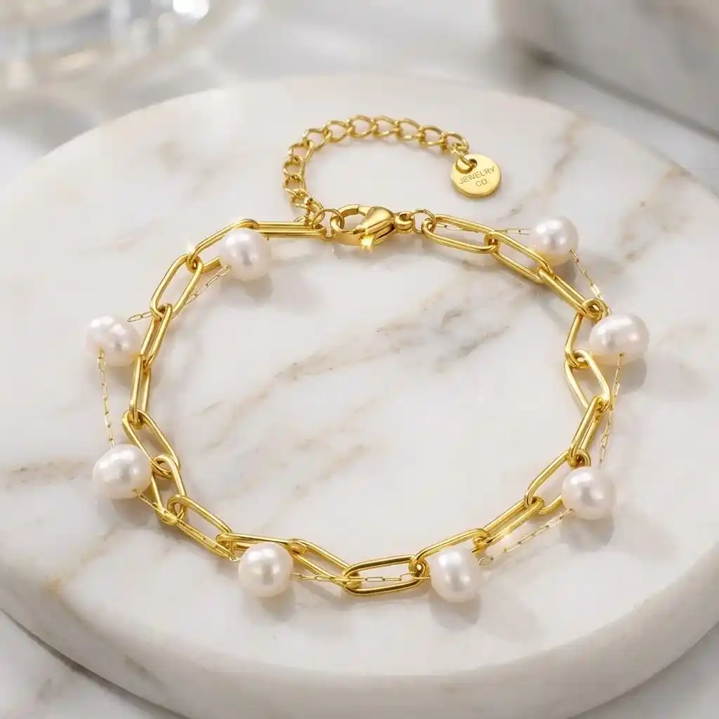 Impecable pulsera con perlas B02377G 2 Pulsera para dama con perlas blancas