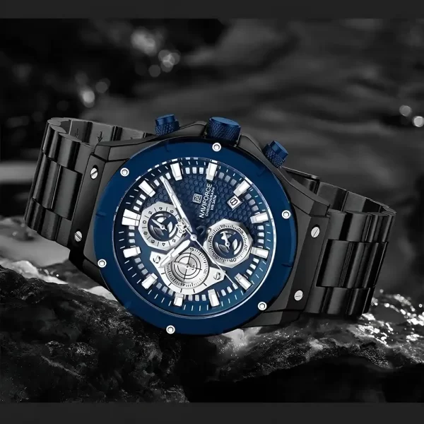 Reloj Hombre Original - Naviforce NF8026 Negro Fondo y Bisel Azul