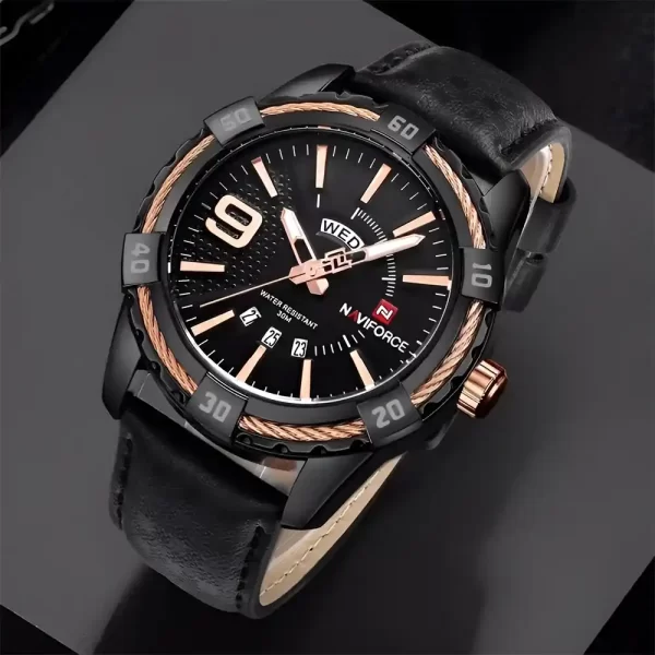 reloj-pulso-de-cuero-naviforce-nf9117l-hombre-análogo-cuarzo-color-negro Reloj de mano para hombre- Naviforce NF9117l cuarzo correa de cuero negro